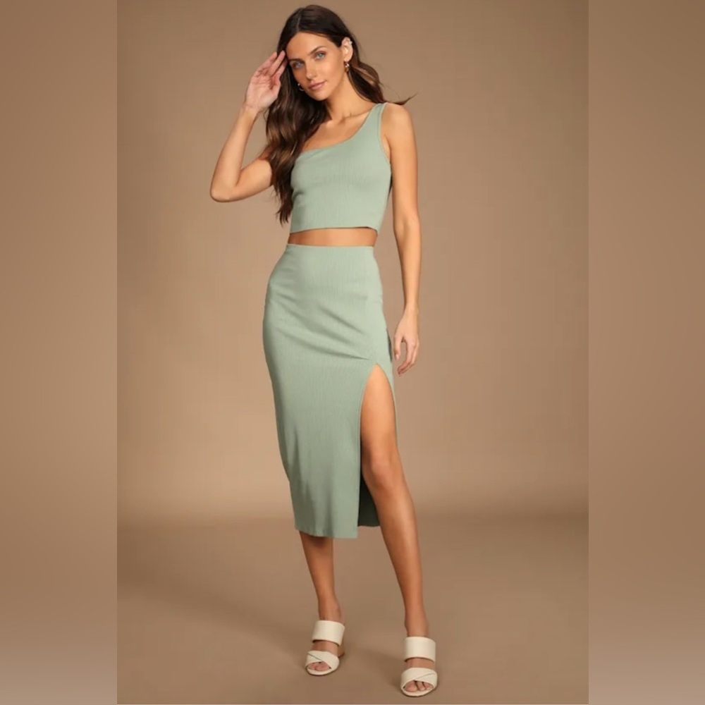 Lulus Sage Ribbed Two-Piece Set